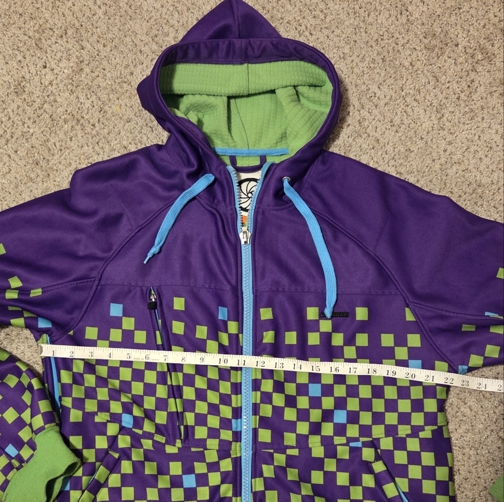 Aperture Snowboard Pixel Sweatshirt Zip Hoodie Pockets Green Purple Men's Large - Picture 5 of 8